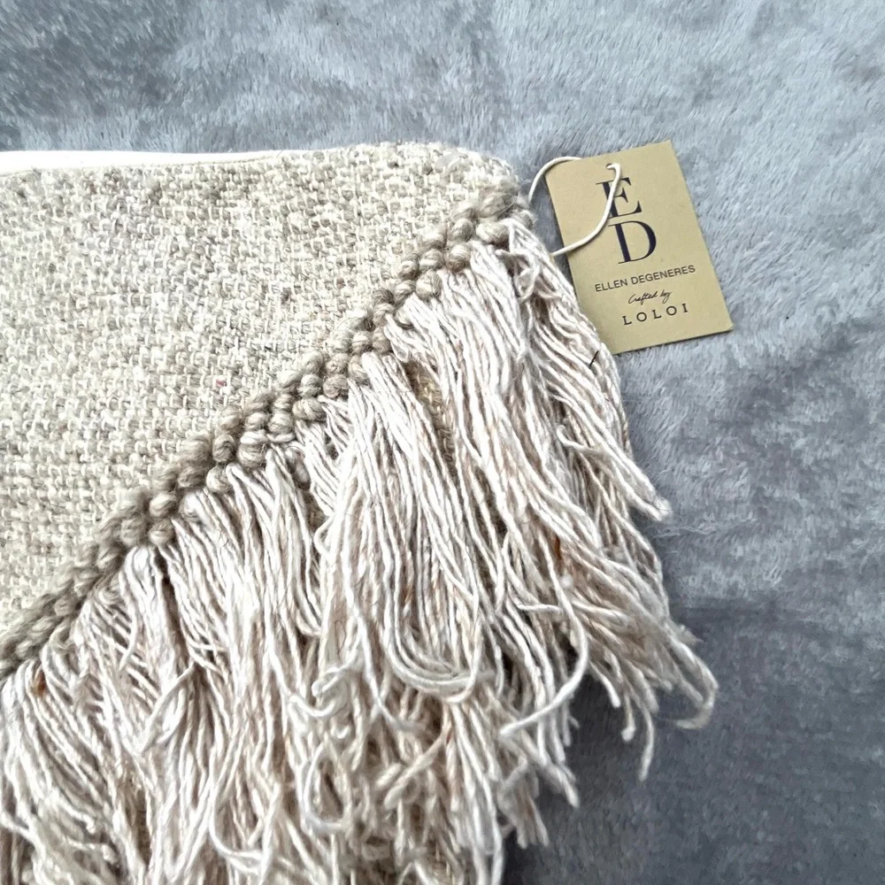 Ellen DeGeneres x Loloi Fringe Pillow Cover 22x22 Boho Ivory NWT